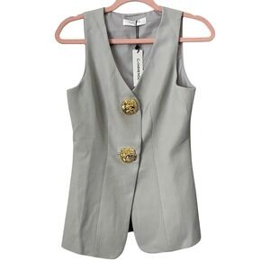 Commense Vest Womens Size XS Gray Blazer Gold Button Quiet Luxury Minimalist NEW
